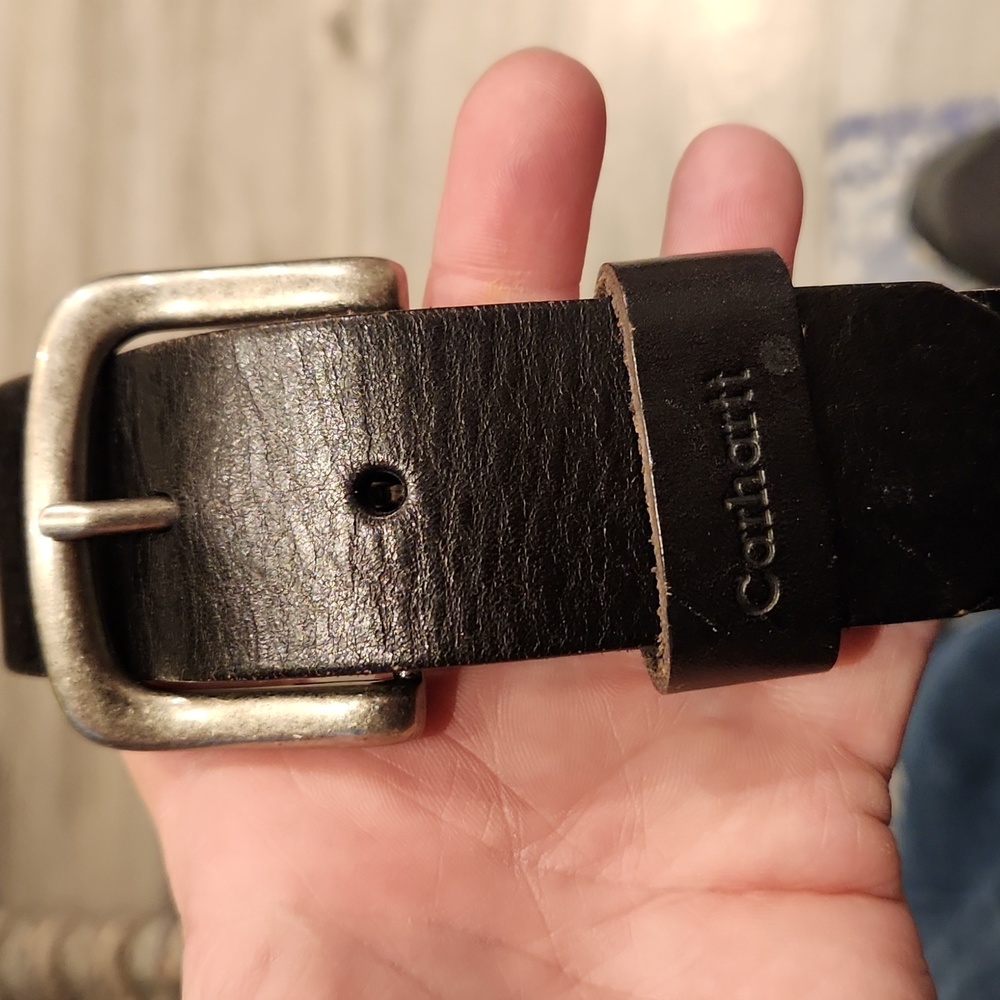 Carhartt Men's sz 48 black Cowhide Genuine leather belt good condition